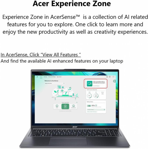 Acer Aspire 16 A16-71M-73W4, Intel Core Ultra 7-155H, DDR5 16GB RAM, 512GB PCIe Gen4 SSD, Intel Arc Graphics, 16-inch WUXGA, Win11 Home, Steel Grey - 10