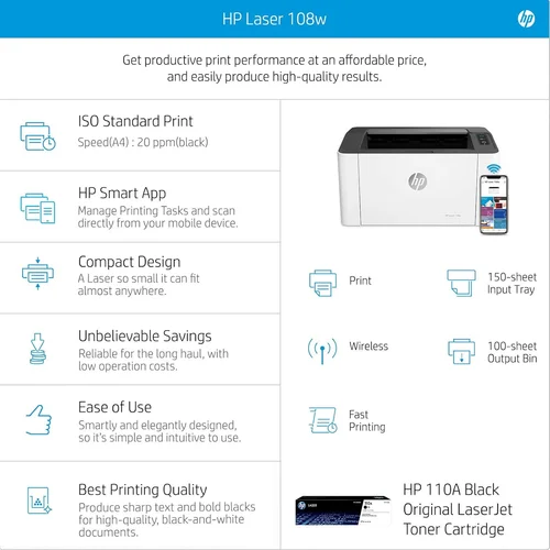 HP LaserJet 108w Printer / Хэвлэгч , Хар Принтер / - 4