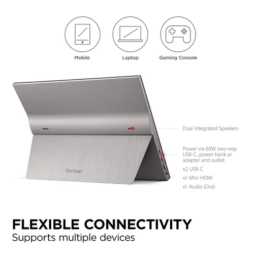 ViewSonic VG1655 15.6-inch Portable 1080p Monitor with USB-C and Mini HDMI - 3