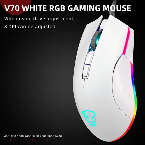 Motospeed V70 USB Wired Gaming Mouse, White - 5