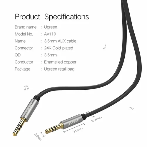 UGREEN 3.5mm Male to Male AUX Audio Cable 1.5m (10734) - 4