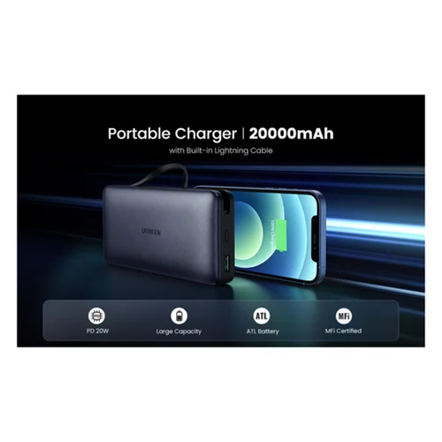 UGREEN 20000mAh Power Bank PD 20W with Lightning Cable (20549) - 2