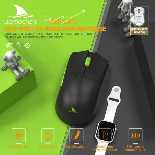 Motospeed Darmoshark M3S Pro Wireless, Wired, Bluetooth Tri-Mode Optical Gaming Mouse, Black - 2