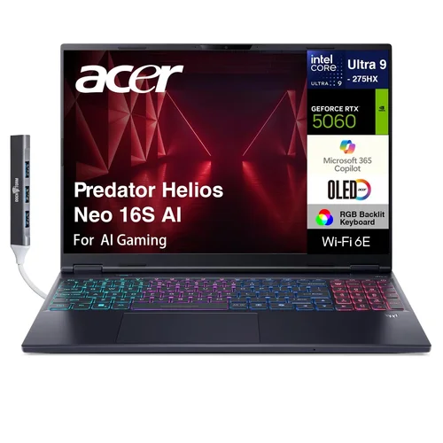 Acer Predator Helios Neo 16S AI PHN16S-71-991Q Intel Core Ultra 9-275HX, DDR5 16GB RAM, 1TB PCIe NVMe SSD, NV RTX5060 8Gb, 16-inch 240Hz WQXGA OLED, Win11 Home, Black - 1