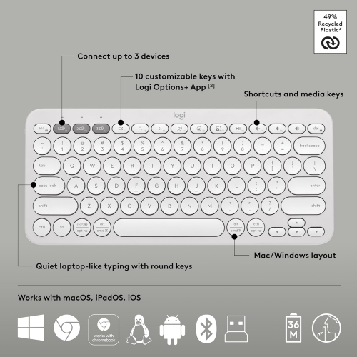 Logitech Pebble 2 Wireless Keyboard & Mouse Combo White - 5
