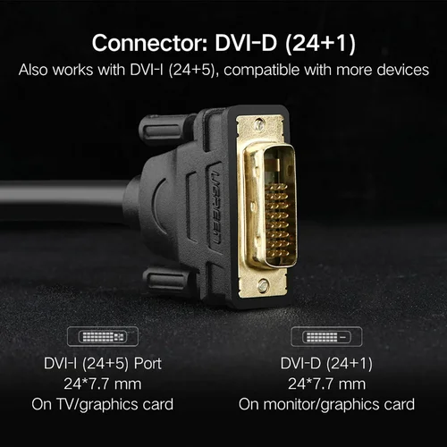 UGREEN DVI (24+1) Male to Male Cable Gold Plated 2m (11604) - 5
