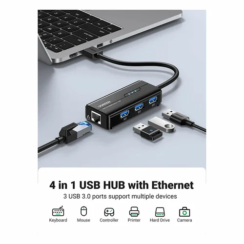 UGREEN USB 3.0 to 3-Port Desktop HUB with Gigabit Ethernet Port (20265) - 2