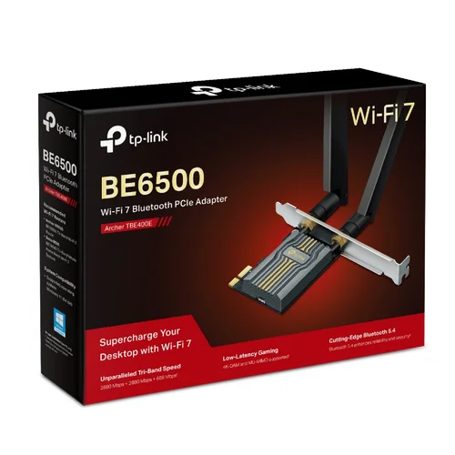 TP-Link Archer TBE400E BE6500 Tri-Band Wi-Fi 7 Bluetooth PCI Express Adapter - 4
