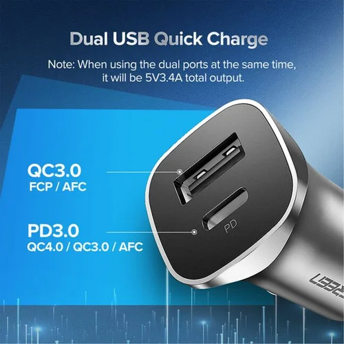 UGREEN Aluminum 18W PD Fast Car Charger (30780) / Цэнэглэгч , Адаптер / - 3