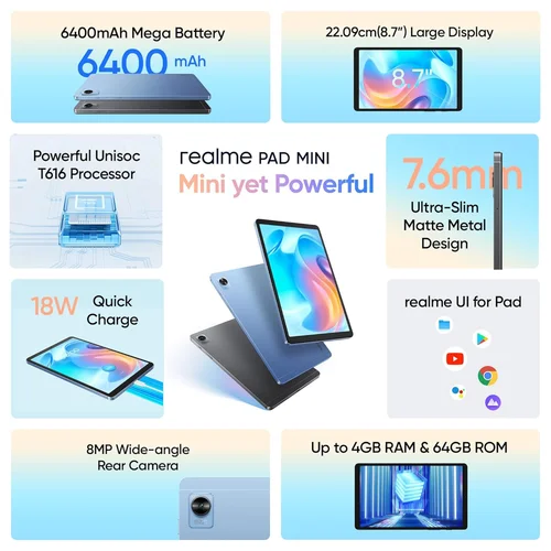 Realme Pad mini 8.7-inch 4GB+64GB, Grey - 2