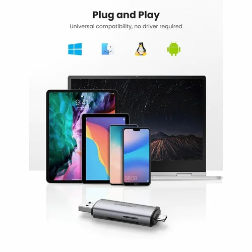 UGREEN 2-in-1 USB 3.0 and USB-C to Card Reader (50706) - 3