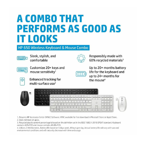 HP 650 Wireless Mouse and Keyboard Combo, White - 5