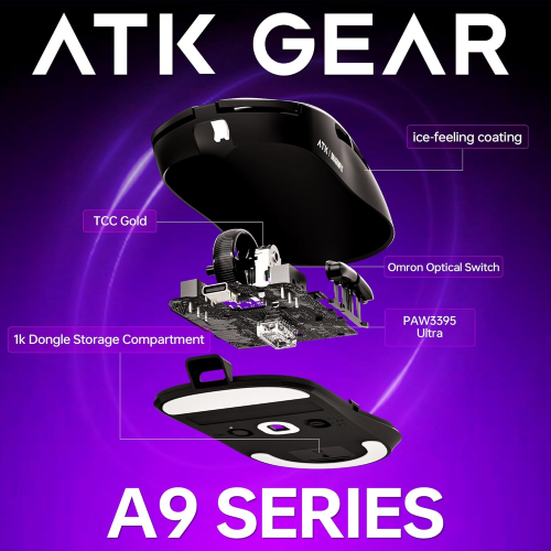 ATK A9 SE Wireless Gaming Mouse, White - 5