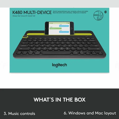 Logitech K480 Multi-Device Bluetooth Wireless Keyboard, Black - 5