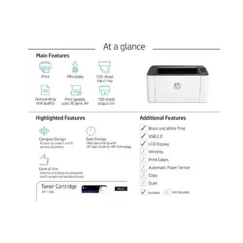 HP Laser 108a Printer / Хэвлэгч , Хар Принтер / - 3