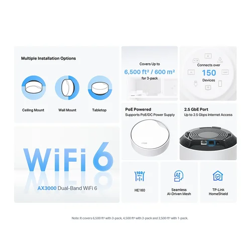 TP-Link Deco X50-Poe (3-pack) AX3000 Whole Home Mesh WiFi 6 System with PoE - 3