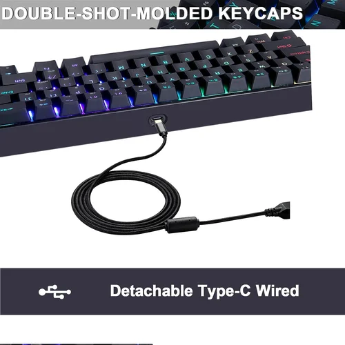 Motospeed CK67 Wired Mechanical Keyboard, Black - 5