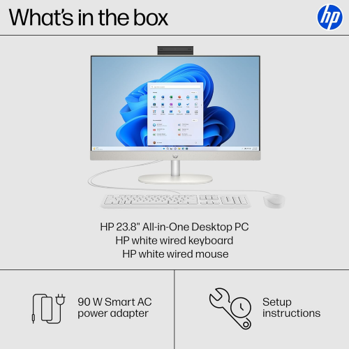 HP Star AIO TPC-Q091 PC Core I5-1334U 5.0 GHz, DDR4 16GB RAM, 512GB PCIe NVMe M.2 SSD, Intel Iris Xe Graphics, FHD 23.8-inch, Touch, K&M, Shell White - 5