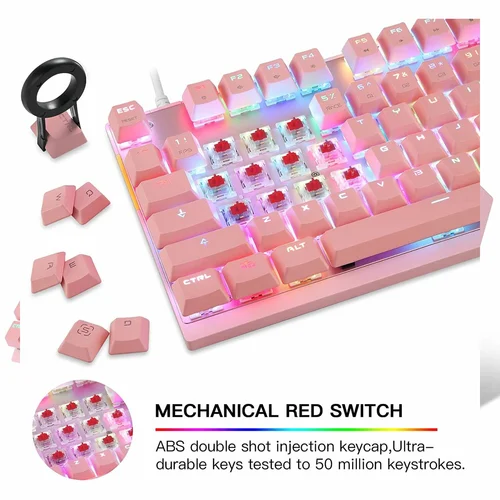 Motospeed GK82 Wired Gaming Mechanical Keyboard, Pink - 3