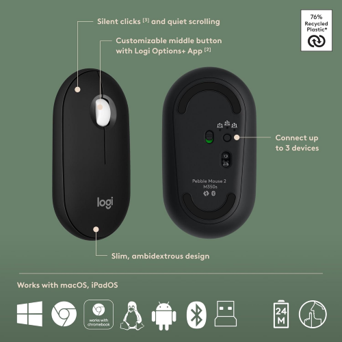 Logitech Pebble 2 Wireless Keyboard & Mouse Combo Black - 6