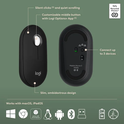 Logitech Pebble 2 Wireless Keyboard & Mouse Combo Black - 6