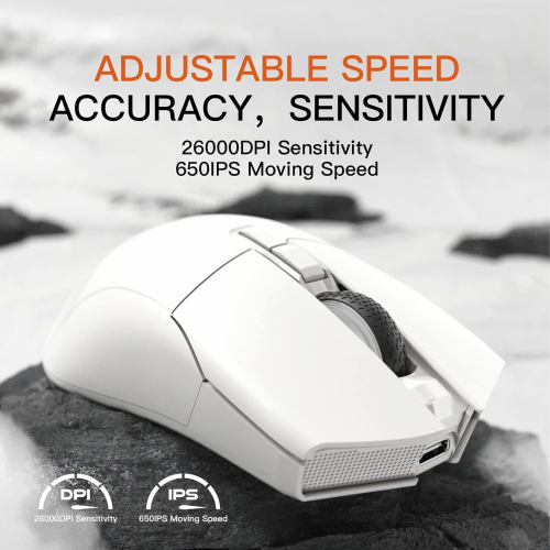 Motospeed Darmoshark N3 Wireless, Wired and Bluetooth Tri-Mode Optical Gaming Mouse, White - 3