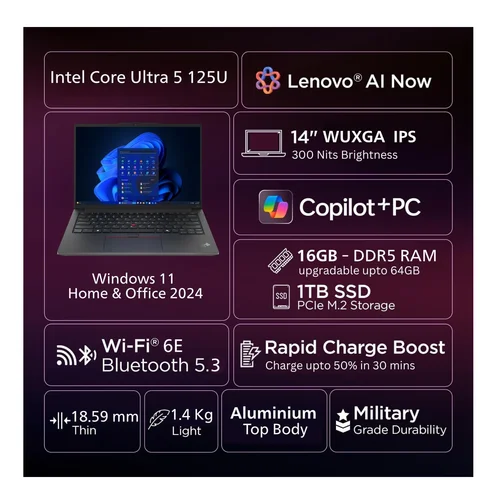 Lenovo ThinkPad E14 Intel Core Ultra 5-125H, DDR5 5600MHz 16GB RAM, 1TB SSD, Intel Arc XeLPG Graphics, 14-inch FHD IPS+LED backlight Display / Зөөврийн Компьютер / - 5