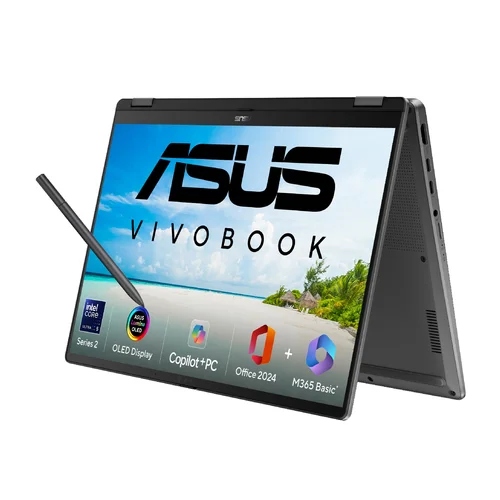 ASUS VivoBook Flip 14 TP3407SA-QL079W Intel Core Ultra 7-256V, 16GB LDDR5X RAM, 512GB PCIe NVMe M.2 SSD, Intel Arc Graphics, WUXGA 14-nch OLED Touch, Win11, Matte Gray - 1