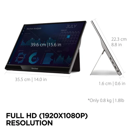 ViewSonic VG1655 15.6-inch Portable 1080p Monitor with USB-C and Mini HDMI - 2