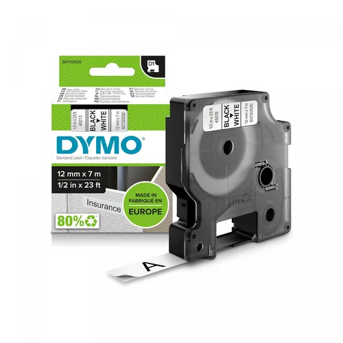 Dymo Standard OEM D1 Labels (Black Print, White Tape - 12mm x 7m)
