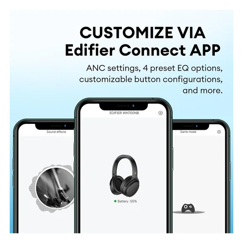 Edifier WH700NB Active Noise Cancelling Bluetooth Headphones, Gray - 8