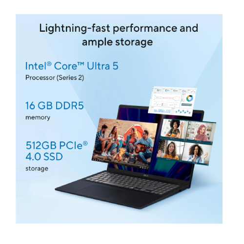 ASUS VivoBook 16 X1607CA-MB127W Intel Core Ultra 5-225H, DDR5 16GB RAM, 512GB PCIe NVMe M.2 SSD, Intel Graphics, 16-inch WUXGA Antiglare Display, Win11, Cool Silver - 6