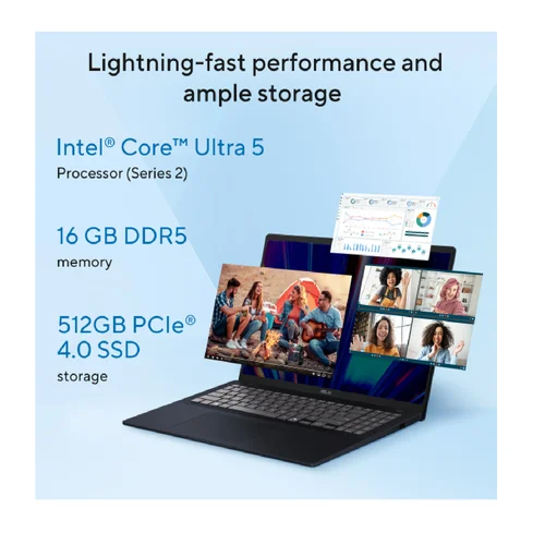 ASUS VivoBook 16 X1607CA-MB127W Intel Core Ultra 5-225H, DDR5 16GB RAM, 512GB PCIe NVMe M.2 SSD, Intel Graphics, 16-inch WUXGA Antiglare Display, Win11, Cool Silver - 6
