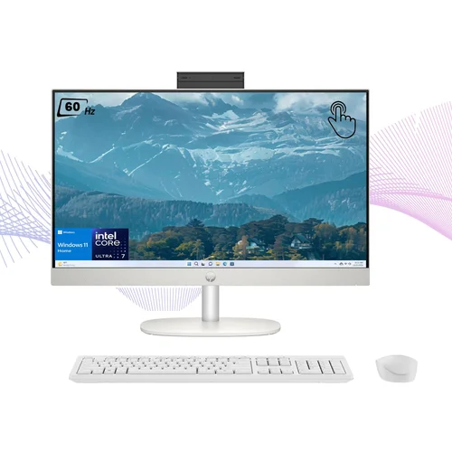 HP 27-cr1000l AIO PC Core Ultra 7-155U 5.0 GHz, DDR4 8GB RAM, 512GB PCIe NVMe M.2 SSD, Intel Iris Xe Graphics, FHD 27-inch, Touch, K&M, Shell White - 1