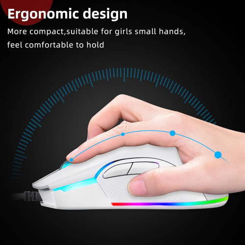 Motospeed V70 USB Wired Gaming Mouse, White - 3