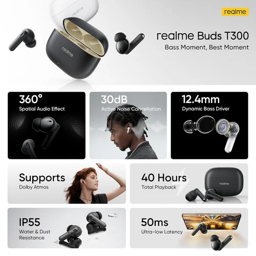 Realme Buds T300 Truly Wireless in-Ear Earbuds, Black - 2