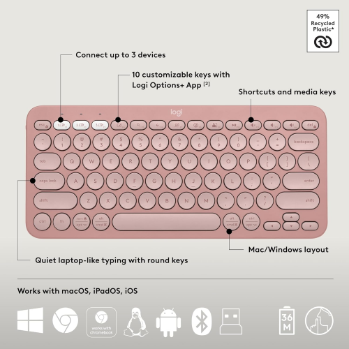 Logitech Pebble 2 Wireless Keyboard & Mouse Combo Pink - 3