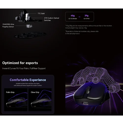 ATK U2 Ultimate High Performance Gaming Mouse, Black - 4