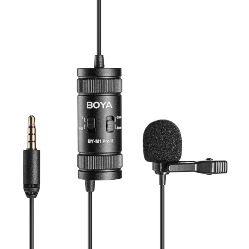 BOYA BY-M1 Pro II Universal Lavalier Condenser Microphone with Clip-On, 3.5mm TRRS Jack