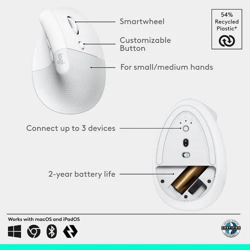 Logitech Ergo Series Lift Wireless Mouse White - 3